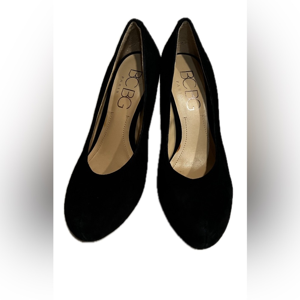 BCBG black suede heels, size 6B/36